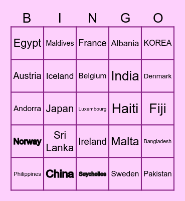 Ethnic Day Bingo Card