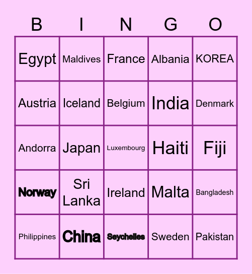 Ethnic Day Bingo Card