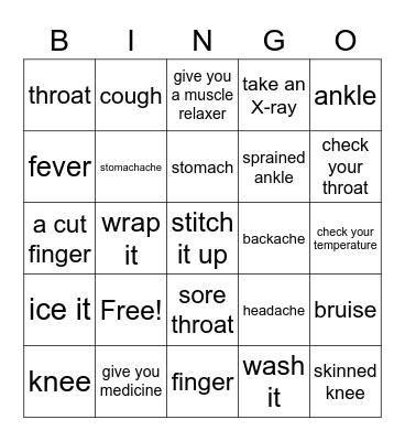 Hospital Vocabulary Bingo Card