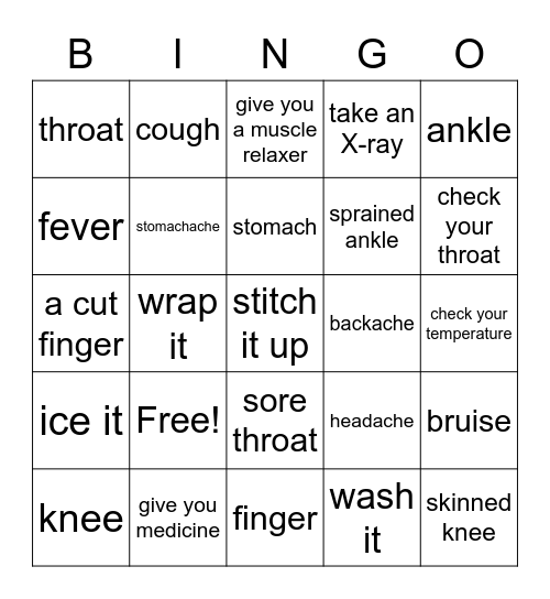 Hospital Vocabulary Bingo Card