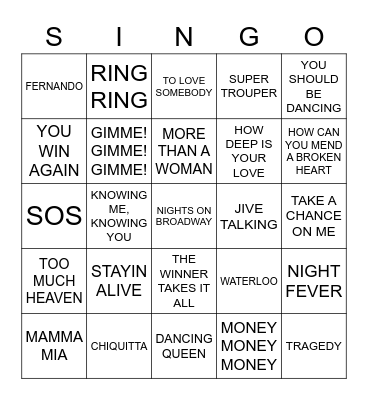 656 BEE GEES VS ABBA Bingo Card