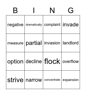 L8 Vocabulary Bingo Card