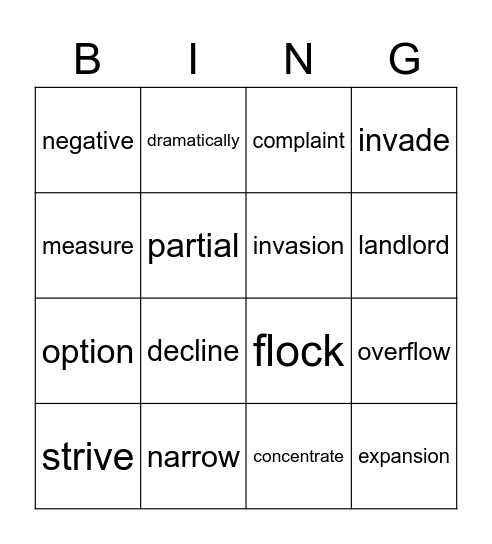 L8 Vocabulary Bingo Card