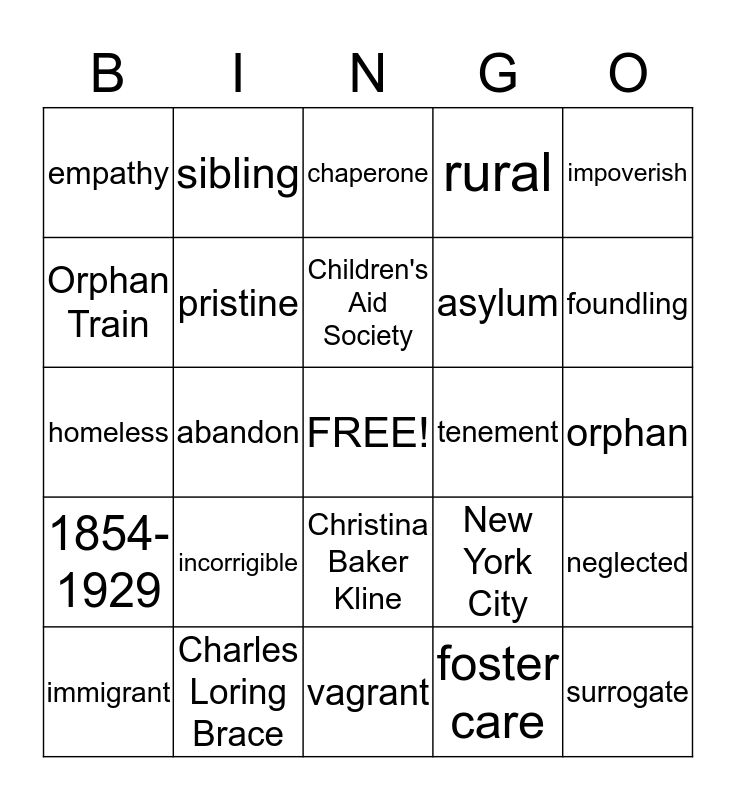 orphan-train-bingo-card