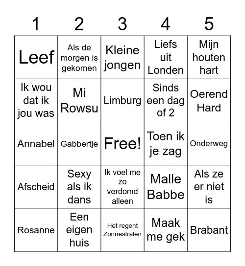 Hollandse Hits 2021 Bingo Card