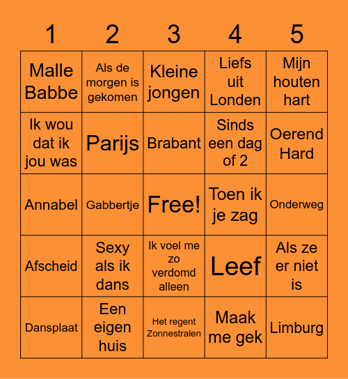 Hollandse Hits Bingo Card