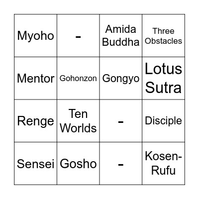 Zadenkai June'21 Bingo Card