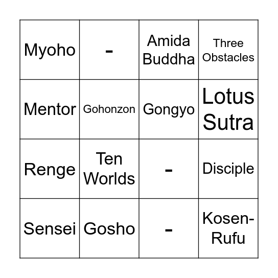 Zadenkai June'21 Bingo Card