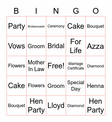 Azza's Hen Bingo! Bingo Card