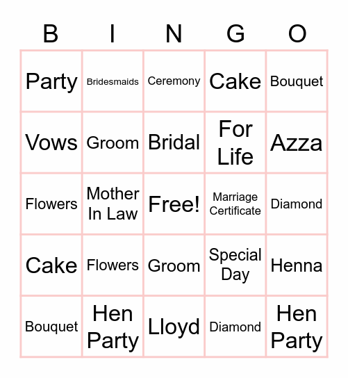 Azza's Hen Bingo! Bingo Card