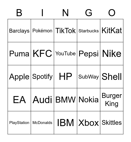 Brand Bingo Card