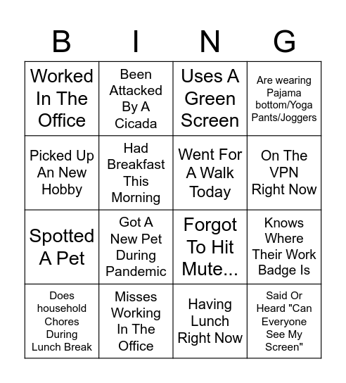 TIC Bingo Card