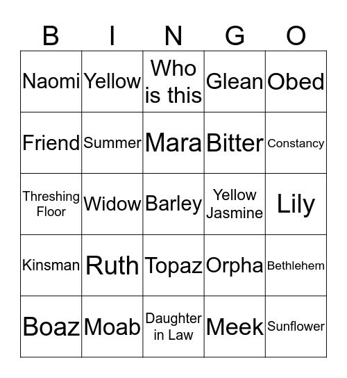 Ruth Bingo Card