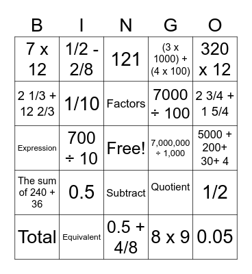 4th Grade Standards Bingo Card