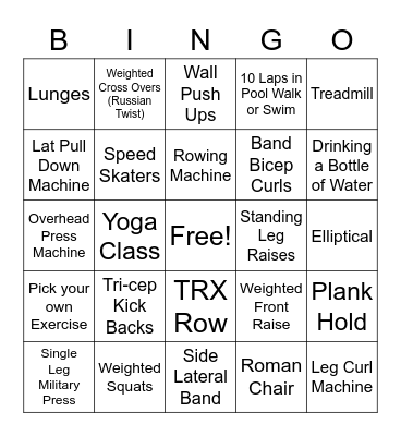 Fitness BingoSi Bingo Card