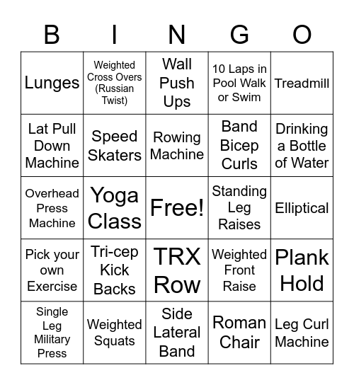 Fitness BingoSi Bingo Card