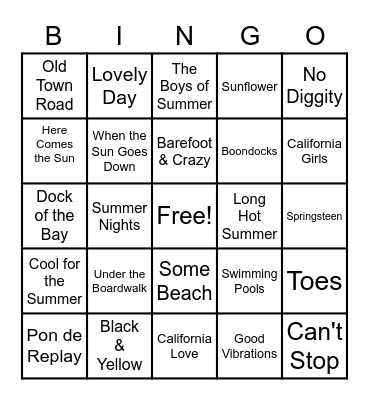 Summer Karaoke Bingo Card