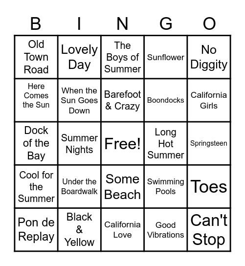 Summer Karaoke Bingo Card