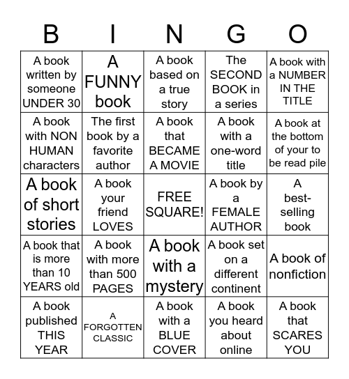 R E A D I N G Bingo Card