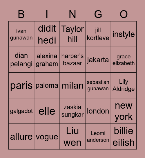 elaiza Bingo Card