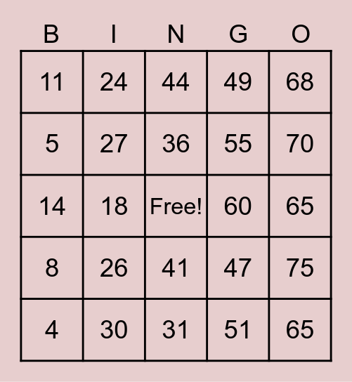 Bingo Bonanza Bingo Card