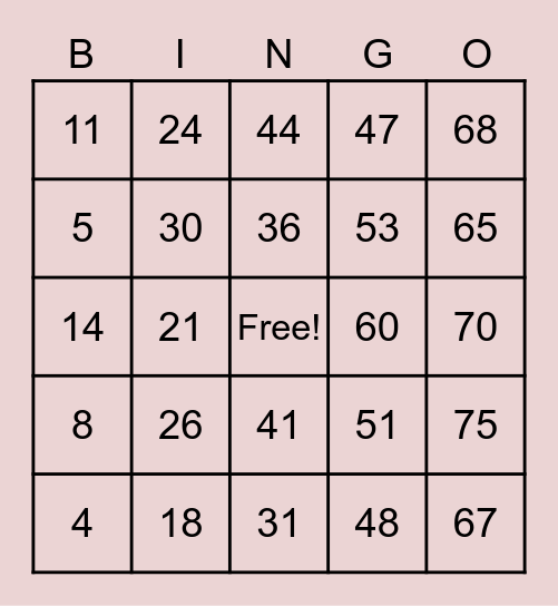 Bingo Bonanza Bingo Card