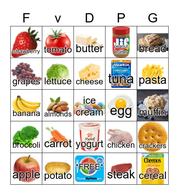 My Plate BINGO Card