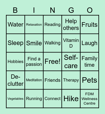 FDM Wellbeing Bingo Card