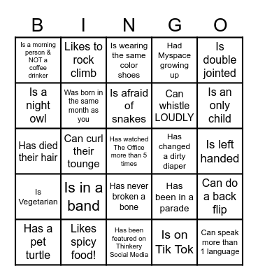 Find Someone Who.... Bingo Card