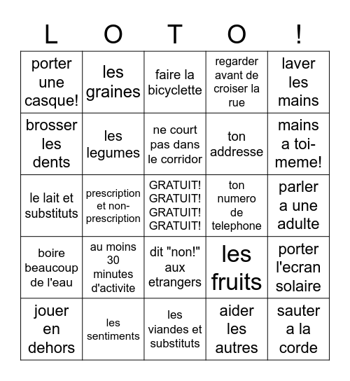 LOTO DE SANTE! Bingo Card