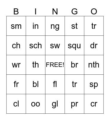 CONSONANT SOUNDS Bingo Card