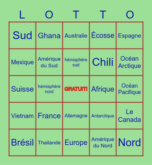 Les Continents Bingo Card