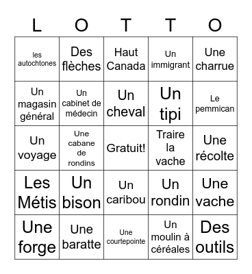 Les pionniers et Haut-Canada Bingo Card