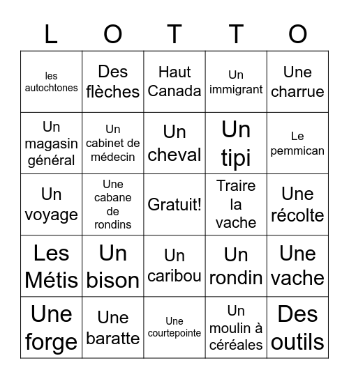 Les pionniers et Haut-Canada Bingo Card