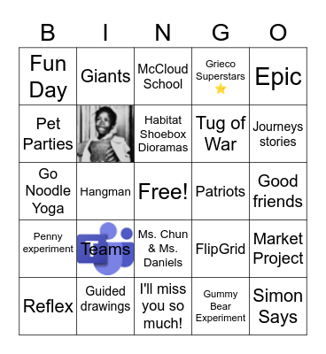 End of Year Bingo Giants Bingo Card