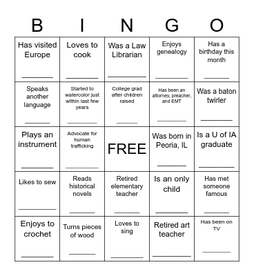 Find Someone Who...... Bingo Card