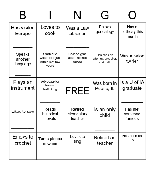 Find Someone Who...... Bingo Card