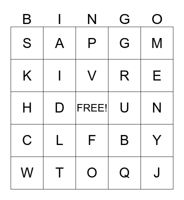 ALPHABET LETTERS Bingo Card