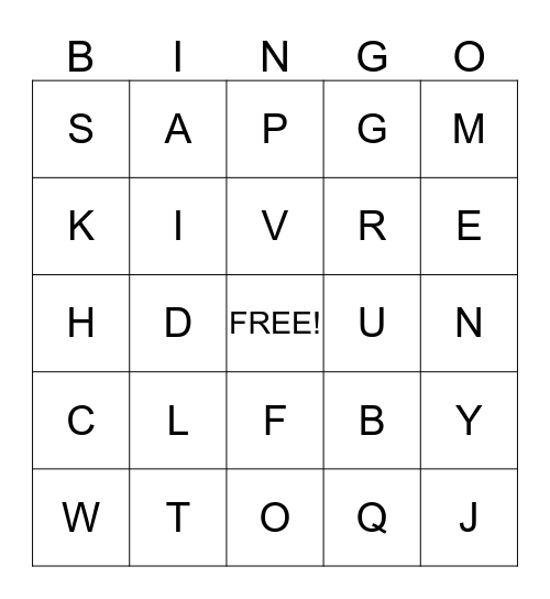 ALPHABET LETTERS Bingo Card