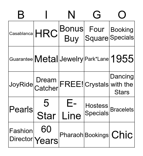 Park*Lane Blingo Bingo Card