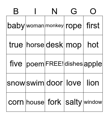 WORDS Bingo Card