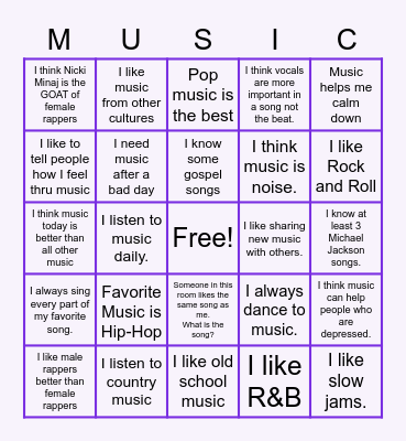 Music Language Bingo Card