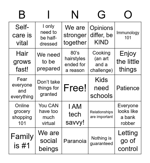 What we learned from Covid Bingo Card