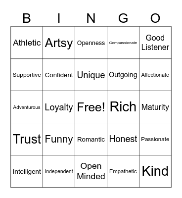 Relationship Bingo Card