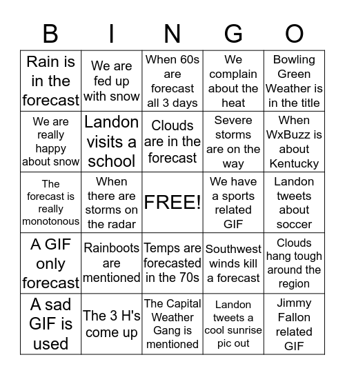 WxOrNot Bingo Card