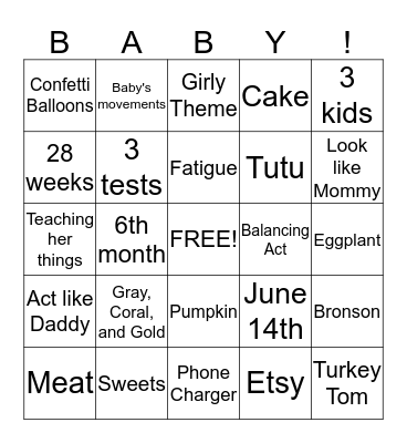 Mommy To Be Bingo! Bingo Card