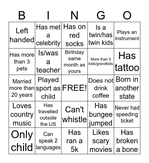 ESA Mingle Bingo Card