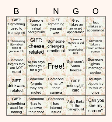 Alissa's Bridal Shower Bingo Card