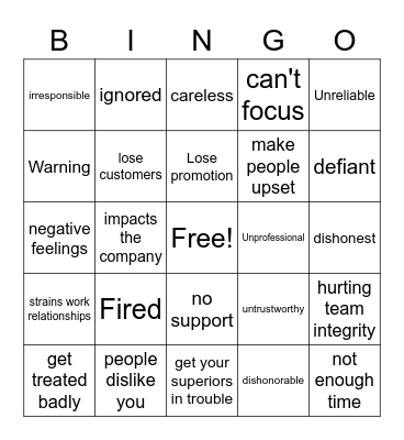 Consequences of Being Late Bingo Card