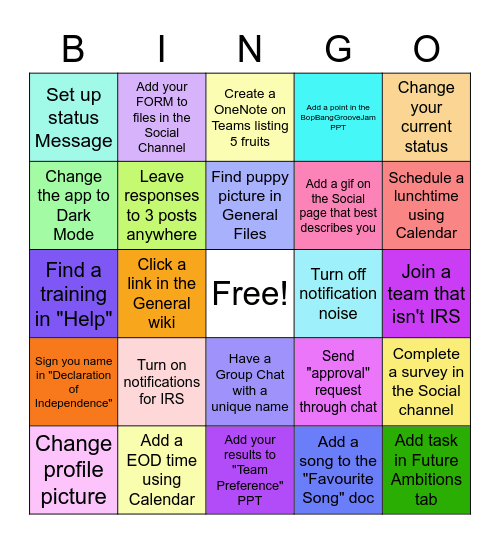 Learning Teams Bingo! Bingo Card